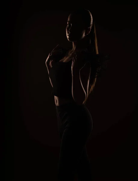 Sihouette Ενός Όμορφου Κοριτσιού Που Στέκεται Ένα Στούντιο — Φωτογραφία Αρχείου