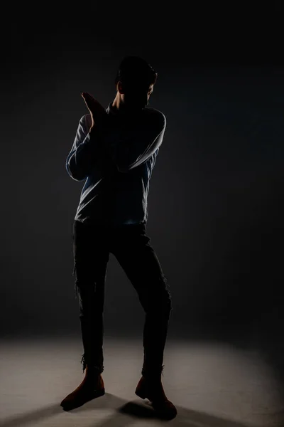 Attractive Handsome Man Studio Setting Himself Camera Dimmed Background — 图库照片