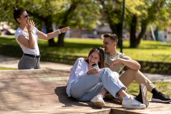 Students Going Classes Having Break Outdoors Chatting — Stock Photo, Image