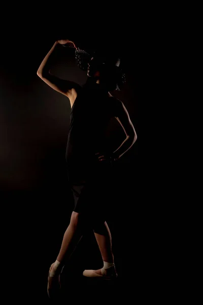 Attractive Girl Posing Studio Black Dress Black Hat — Stockfoto