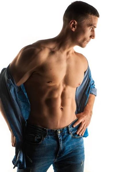 Attractive Handsome Guy Posing Twisting His Shirt — Foto Stock