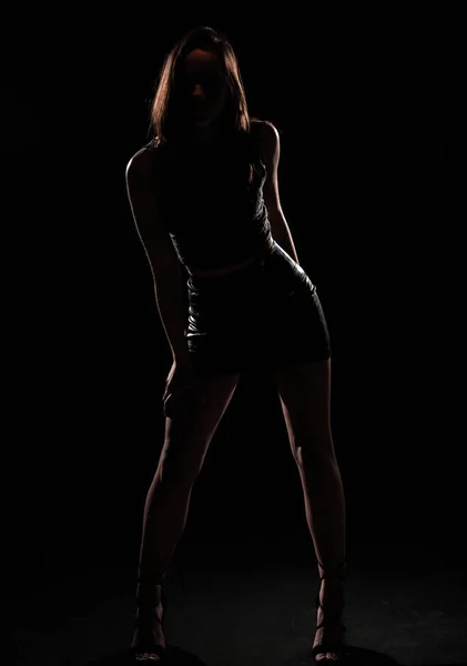 Retrato Una Atractiva Mujer Elegante Posando Aislada Sobre Fondo Negro —  Fotos de Stock