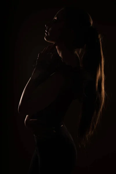 Close Sihouette Beautiful Girl Standing Studio — 图库照片