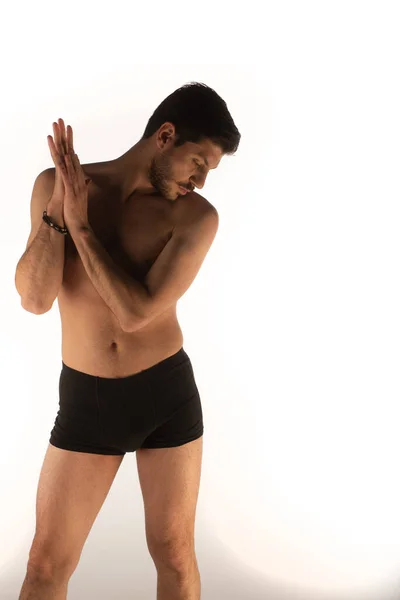 Attractive Sexy Man Studio Making Seductive Poses Touching Himself — Stock Fotó