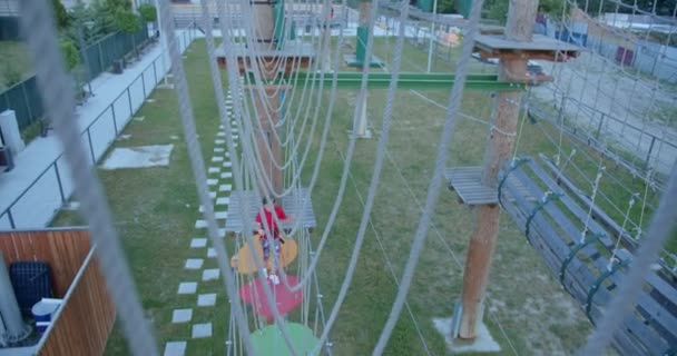 Niño Disfrutando Actividades Parque Adrenalina — Vídeo de stock