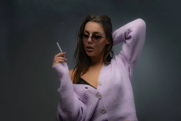 Attractive Beautiful Hot Girl Posing Cigarette Her Hand Looking Stunning — Foto de Stock