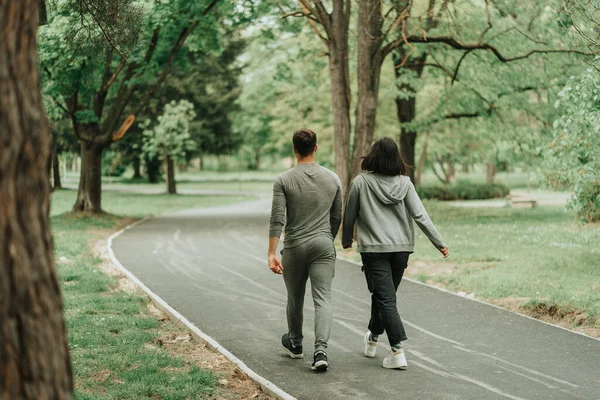 Beautiful Sport Couple Walking Path Park — Stockfoto
