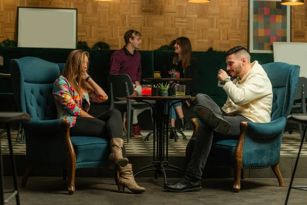 Two Amazing Beautiful Couples Sitting Each Other — Photo