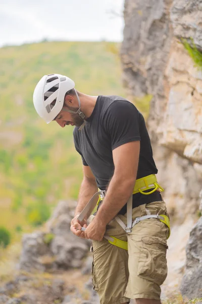 Fit Beau Gars Est Prêt Escalader Haute Colline — Photo