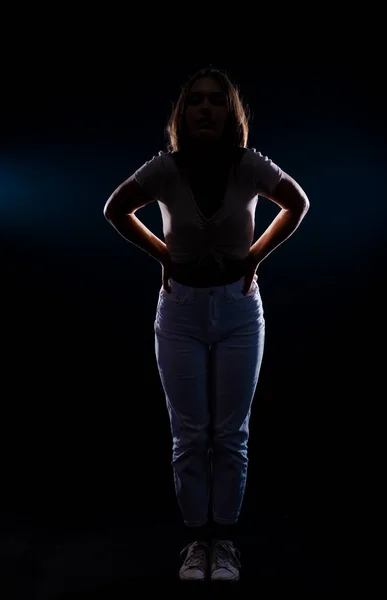 Studio Body Shot Trendy Young Woman Wearing Modern Style Beige — Stock Photo, Image