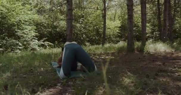 Ormanda Yoga Yapan Bir Kadın Gündüz Yaz — Stok video