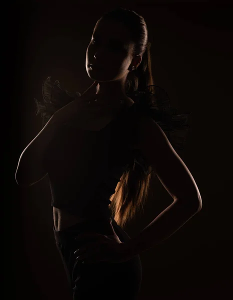 Sihouette Egy Gyönyörű Lány Pózol Stúdióban — Stock Fotó