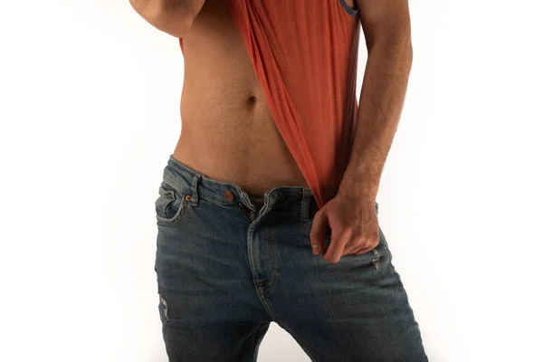 Sexy Homossexual Masculino Posando Para Olhar Bom Para Photoshoot Estúdio — Fotografia de Stock