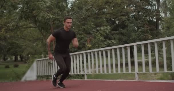 秋に公園を走る男 — ストック動画