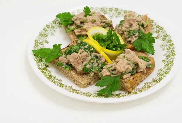 Sandwiches with a cod liver. — Stock Photo, Image