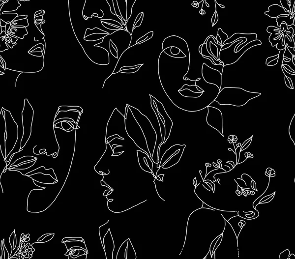 Абстрактный Рисунок Женских Лиц Белыми Линиями Черном Фоне — стоковое фото