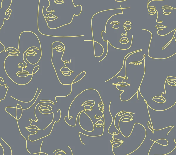 Dessin Abstrait Visages Féminins Dessinés Avec Des Lignes Jaunes Sur — Photo