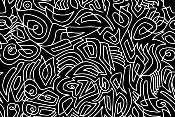Patrón Dibujos Animados Blanco Negro Sobre Fondo Negro Diseño Abstracto —  Fotos de Stock