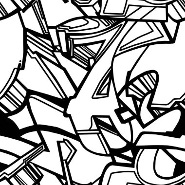 Beyaz arkaplanda siyah beyaz çizgi film deseni, soyut tasarım, kusursuz arkaplan.