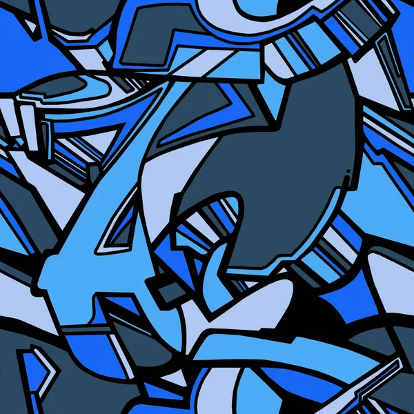 Abstrakte Zeichnung Von Schwarzen Linien Blauen Farben Gemalt Nahtloser Hintergrund Stockbild