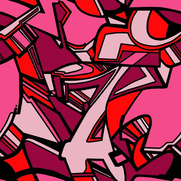 ピンク色で描かれた黒い線の抽象画 シームレスな背景 — ストック写真