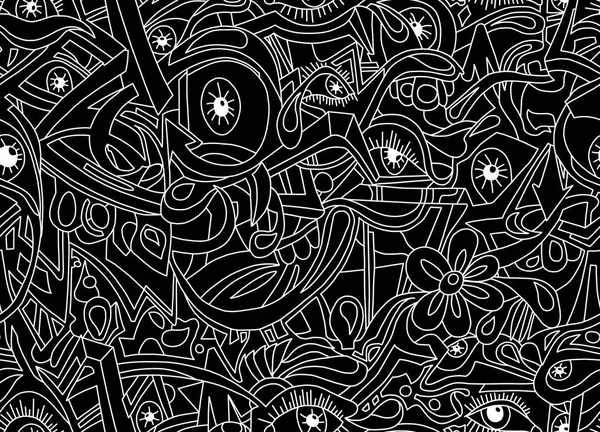 Black White Cartoon Pattern Black Background Abstract Design Seamless Background — Stock Photo, Image
