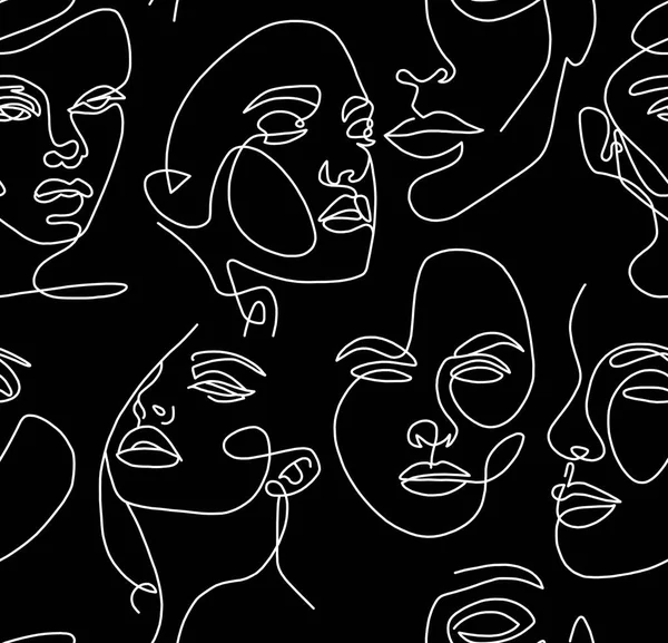 Dessin Abstrait Visages Femmes Avec Des Lignes Blanches Sur Fond — Photo