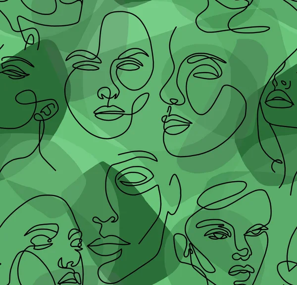 Abstract Tekening Van Vrouwelijke Gezichten Met Witte Lijnen Een Groene — Stockfoto