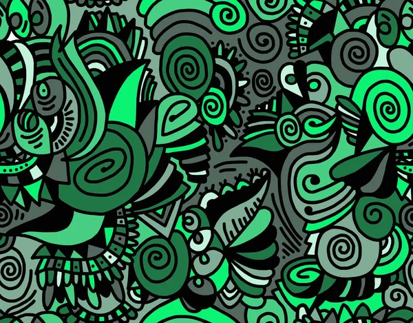 緑で描かれた黒い線の抽象画 シームレスな背景 — ストック写真