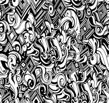 Beyaz arkaplanda siyah beyaz çizgi film deseni, soyut tasarım, kusursuz arkaplan.