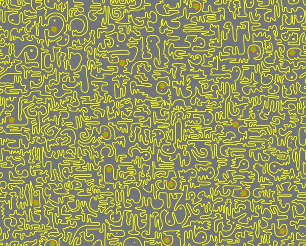Cartoon pattern on a gray background drawn with yellow lines, abstract design, seamless background.