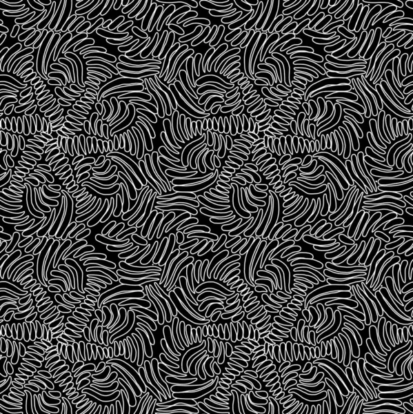 Black and white cartoon pattern on a black background, abstract design, seamless background.