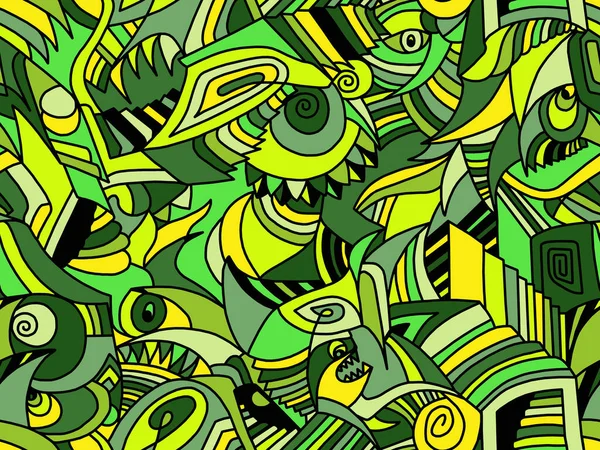 Yeşil Renklerle Boyanmış Siyah Çizgilerin Soyut Çizimi Kusursuz Arkaplan — Stok fotoğraf
