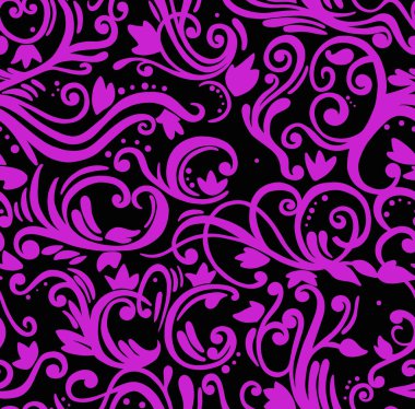 Siyah arkaplanda çiçek pembesi deseni, soyut tasarım, kusursuz arkaplan.