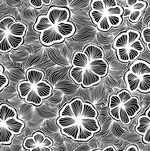 Floral black and white pattern on a white background, abstract design, seamless background.