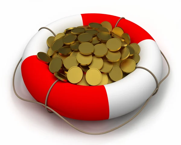 Monedas en salvavidas . — Foto de Stock