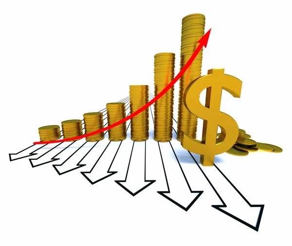 Gráfico arrowed e dólar — Fotografia de Stock