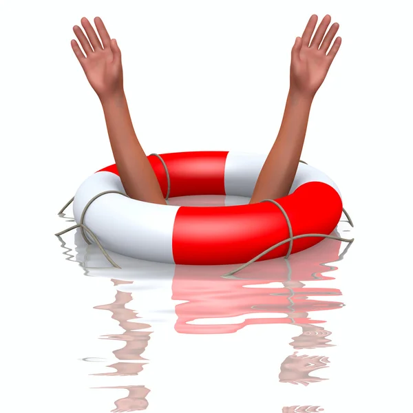 救援浮标和溺水的手 — 图库照片#