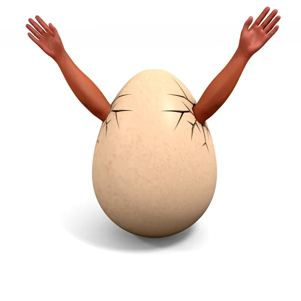 Разбитое яйцо - руки торчат вверх — стоковое фото