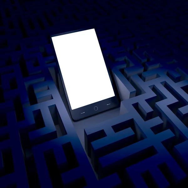 Phone in dark labyrinth — Stock Photo, Image