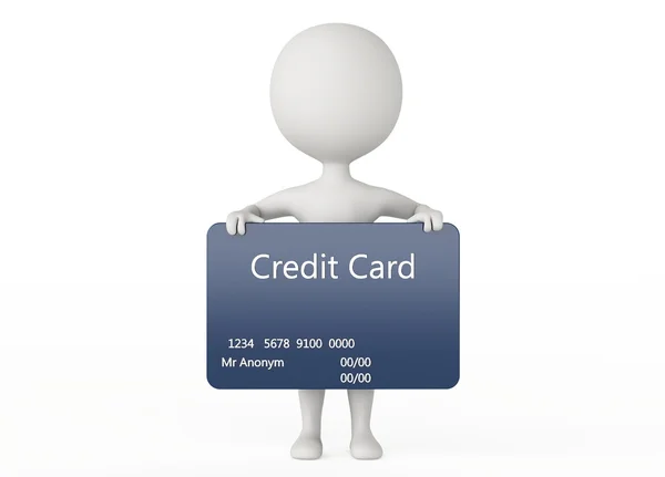3D-humanoid karaktär håller ett kreditkort — Stockfoto
