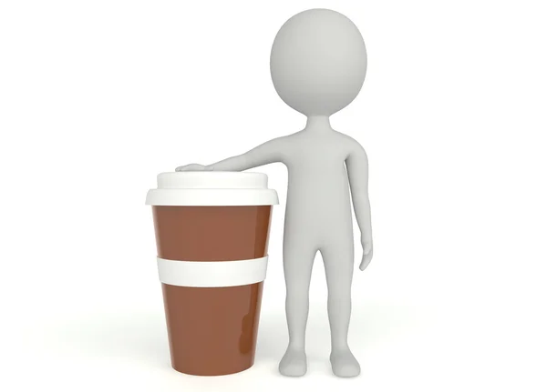 3d humanoid character plastic cup coffee — Stock Photo, Image