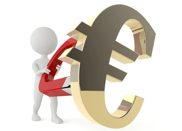 3d character hold a horseshoe magnet and a euro symbol — Stock Photo, Image
