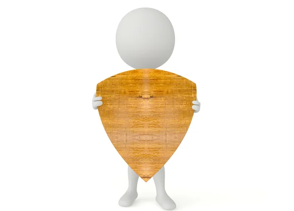 3D гуманоїдний персонаж тримає дерев'яний щит — стокове фото
