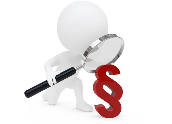 paragraf işareti olan büyüteç ile 3D insansı karakter