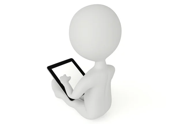 Caractère humanoïde 3d avec une tablette PC sur blanc — Photo