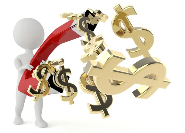 3D insansı karakter Doları döviz ile tutun
