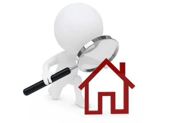 3D humaunoid karakter ve kırmızı ev sembolü