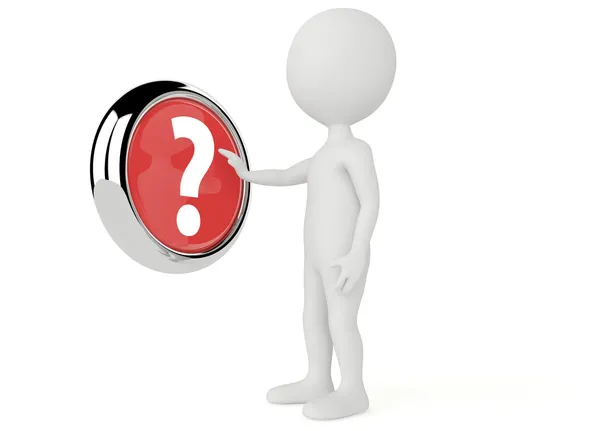 3D insansı karakter push bir soru işareti düğmesi