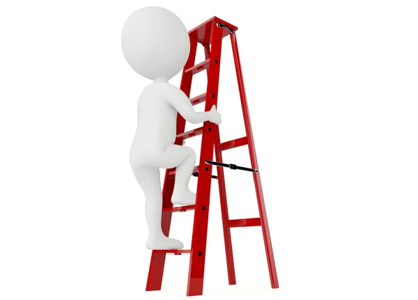 3D-humanoïde tekens op een rode ladder Rechtenvrije Stockfoto's
